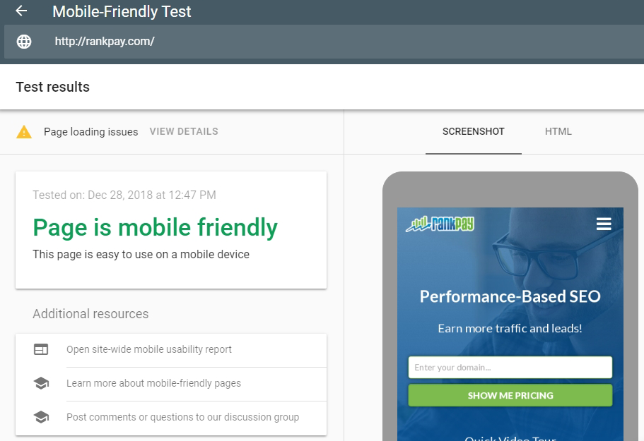 mobile friendly test